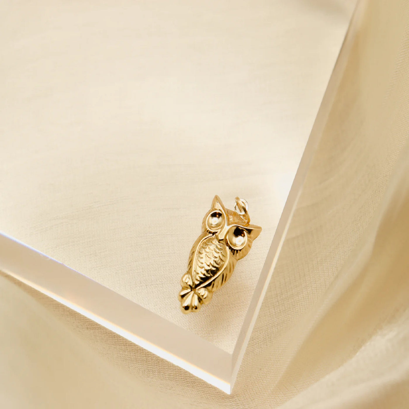 14K Gold Owl Charm Lucky Charm Pendant