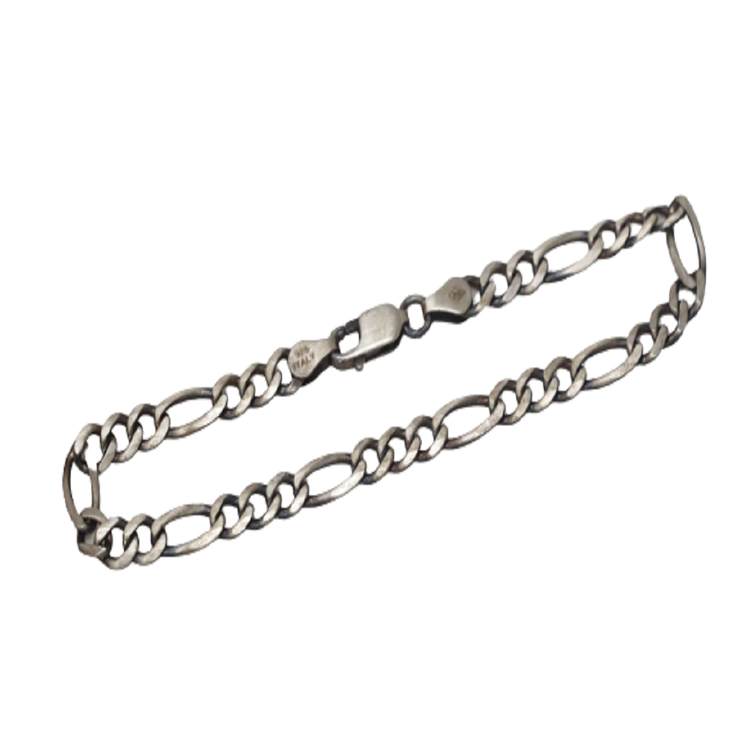 Sterling Silver Gunmetal Figaro Link Chain Bracelet