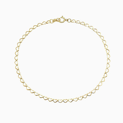 14K Gold 2.5MM Open Heart Link Chain Anklet