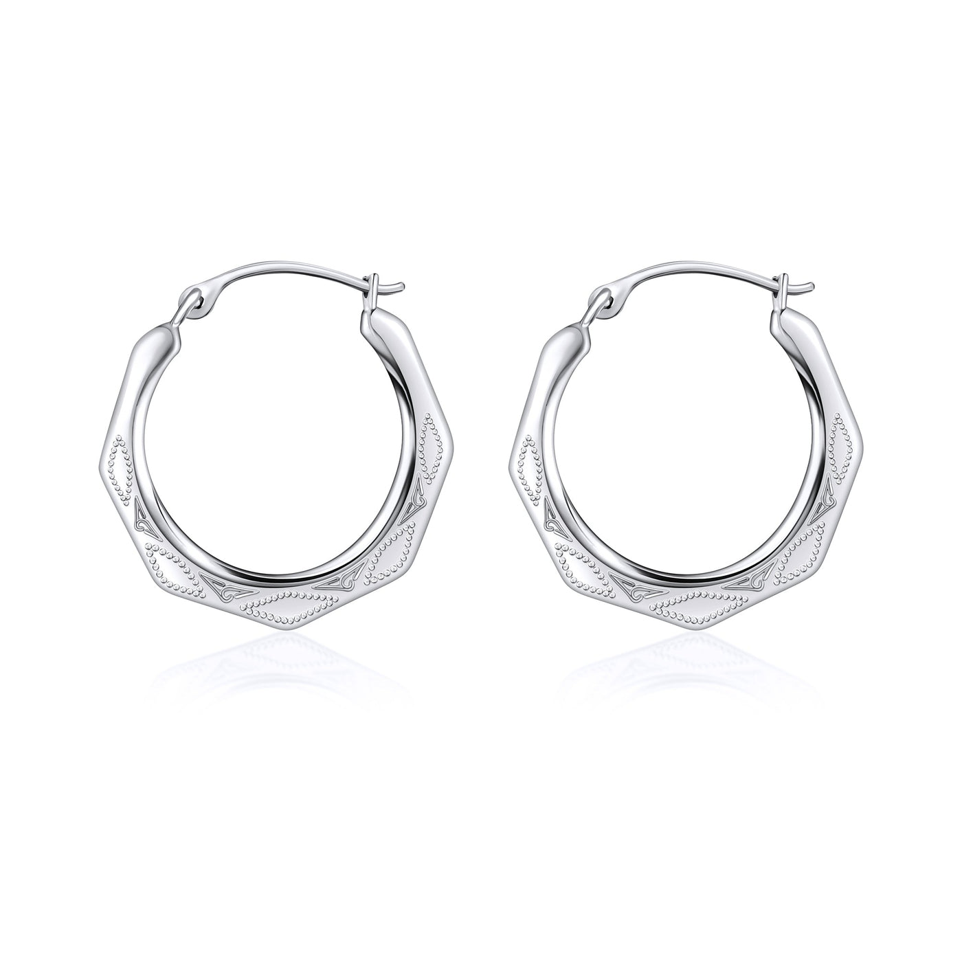 10K Gold Diamond Cut Hexagonal Hoop Earrings