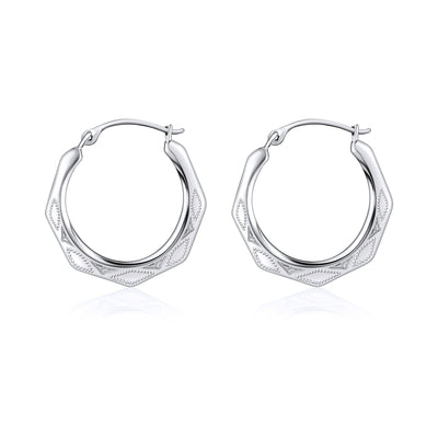 10K Gold Diamond Cut Hexagonal Hoop Earrings