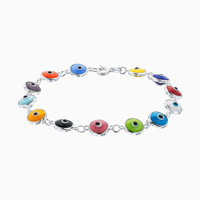 Sterling Silver Multicolored Evil Eye Bracelet