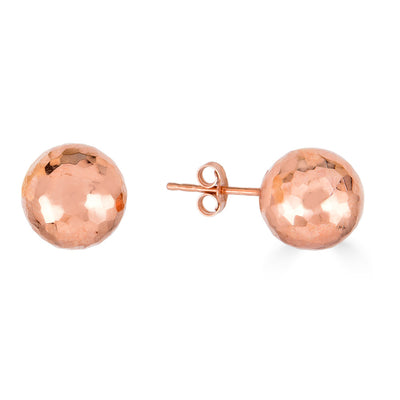 14K GOLD HAMMERED BALL YELLOW TONE STUD EARRINGS