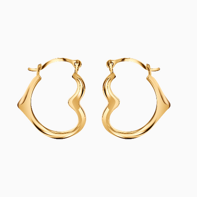 Solid Gold Cutesy Open Heart Hoop Earrings
