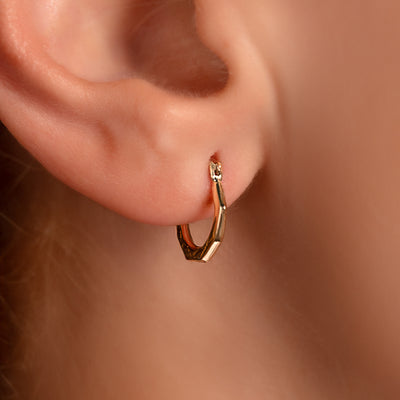Solid Gold Oval Fancy Design Mini Hoop Earrings