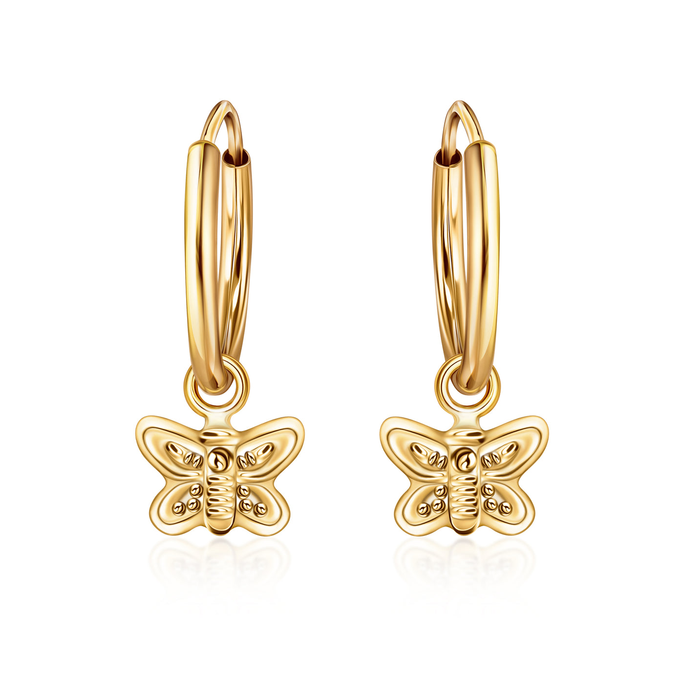 14K Butterfly Dangling Endless Hoop