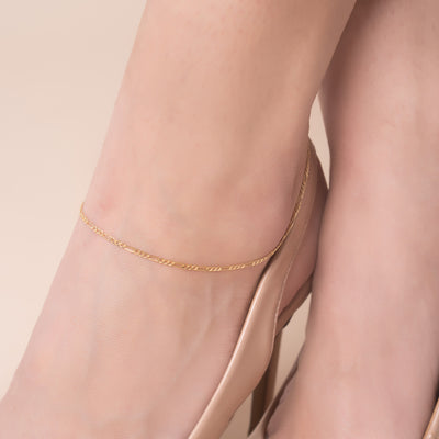 Solid Gold Figaro 3+1 Link Chain Anklet