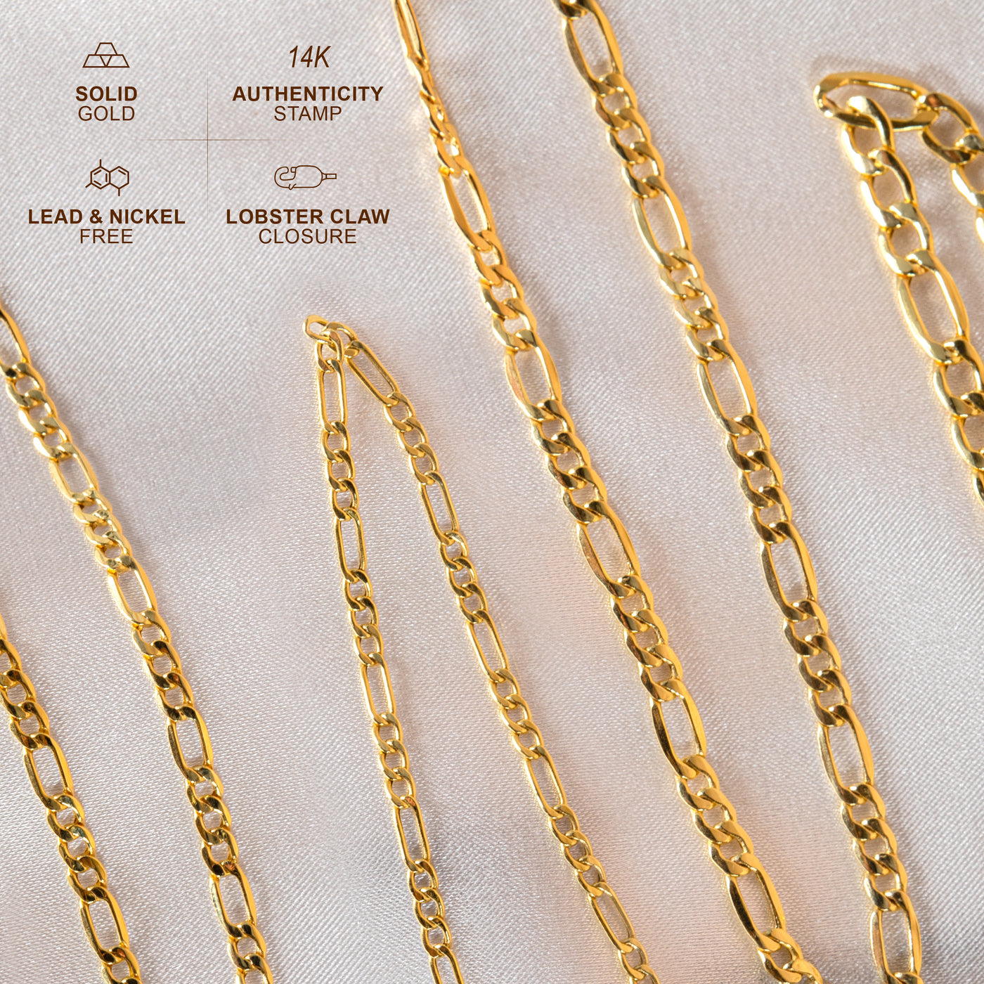 14K Gold Figaro Link Chain Bracelets for Women