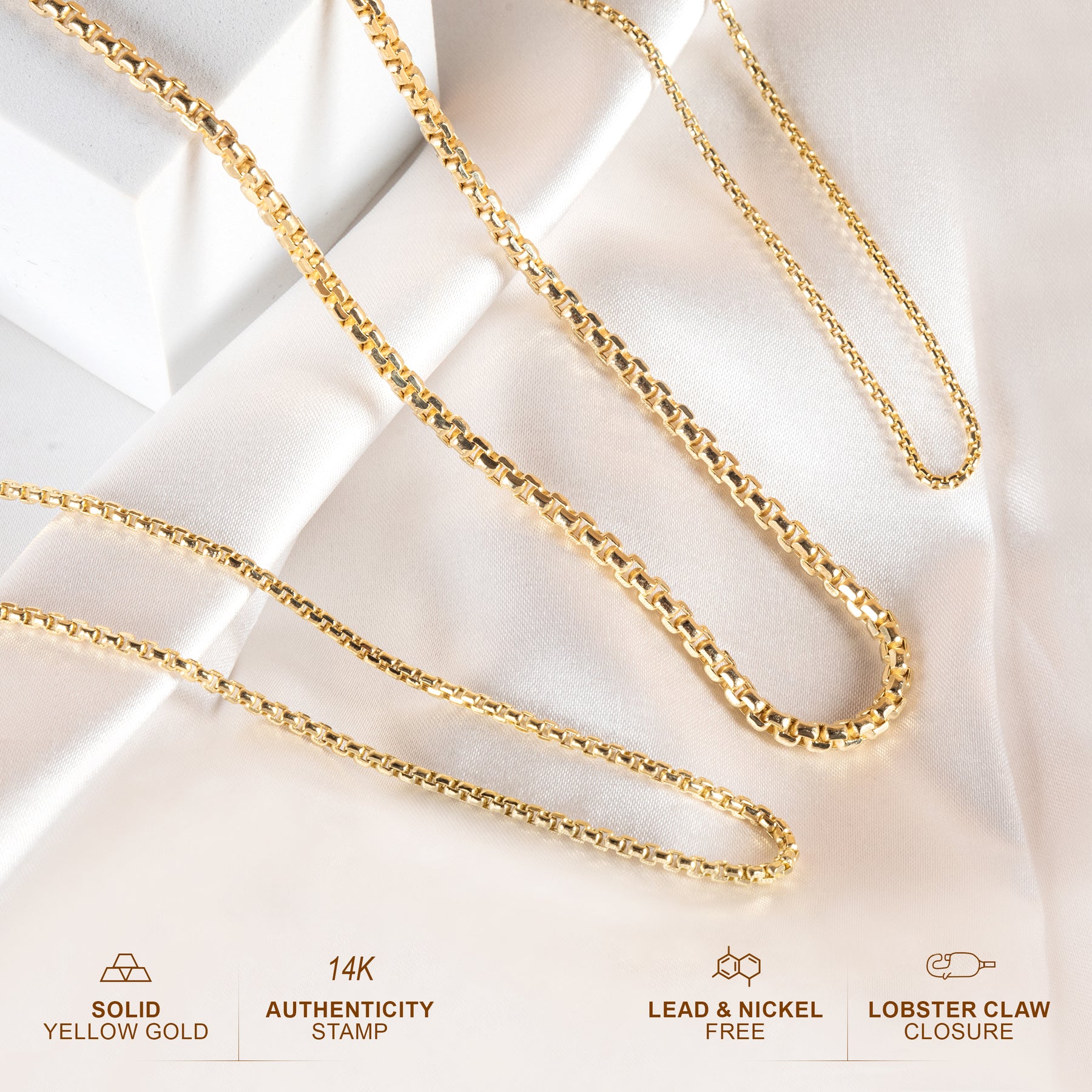 MENS 14K Gold Round Box Chain Necklace – Pori Jewelry