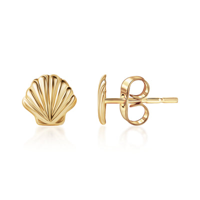 14K Gold Seashell Small Stud Earrings