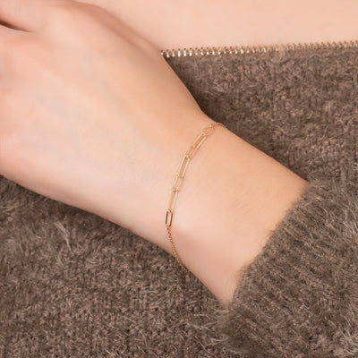14K Solid Gold Paperclip Chain Bracelet Necklace Set