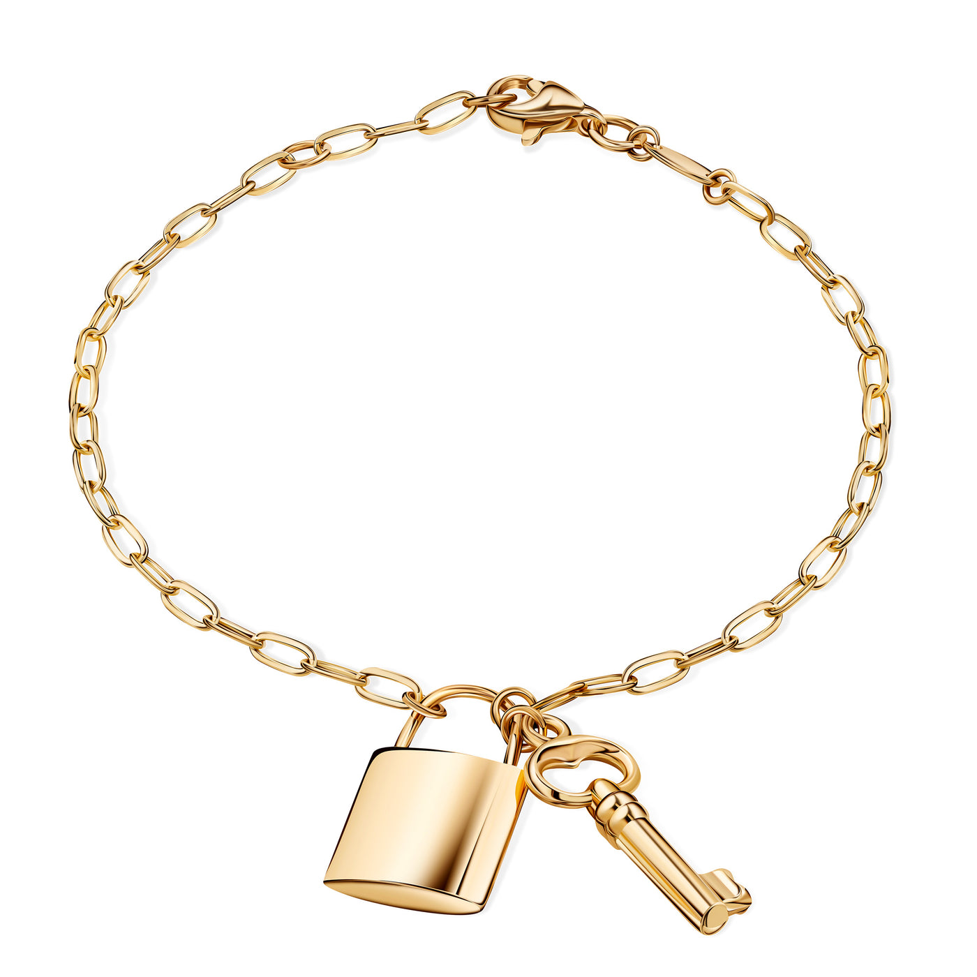 14K Solid Gold Paperclip Lock And Key Bracelet Necklace Set