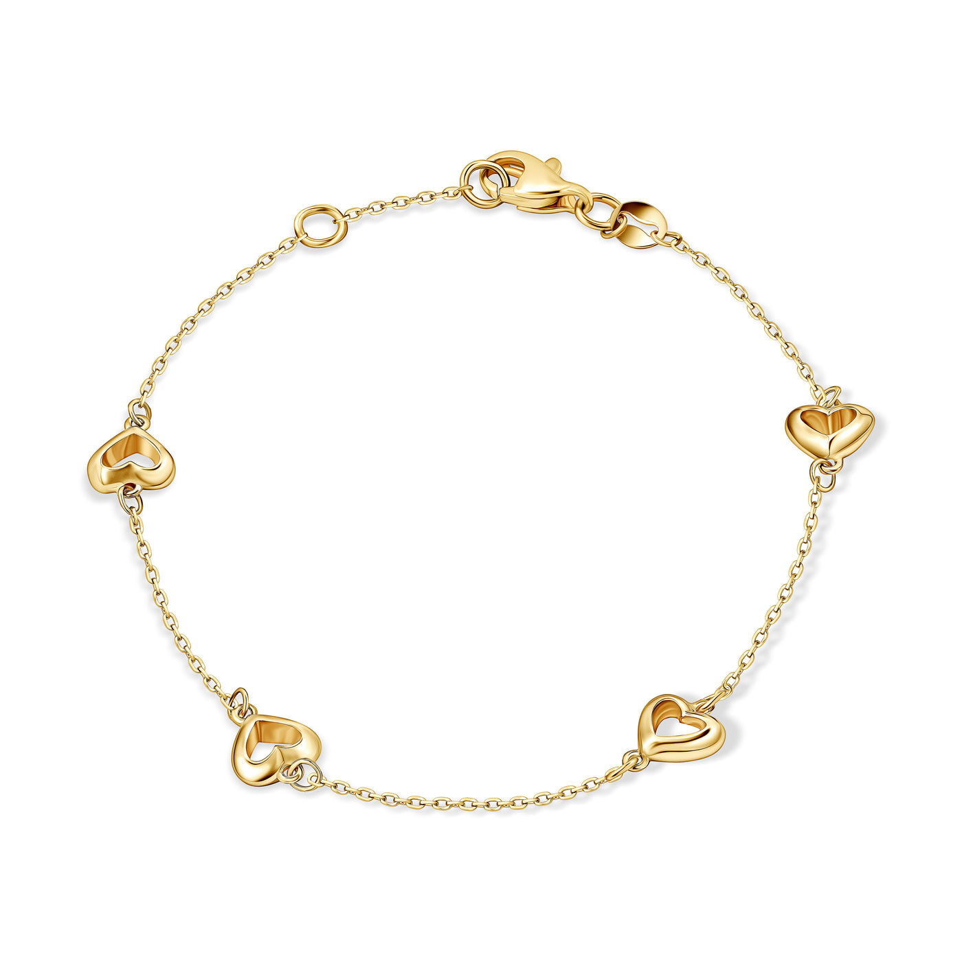 14K Solid Gold Alternating Heart Chain Bracelet Necklace Set