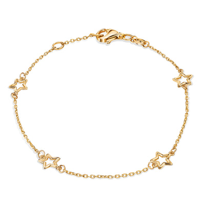 14K Solid Gold Alternating Star Chain Bracelet Necklace Set