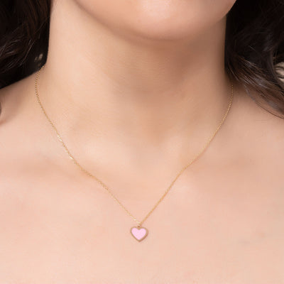 14K Gold Enamel Pink  Heart Necklace