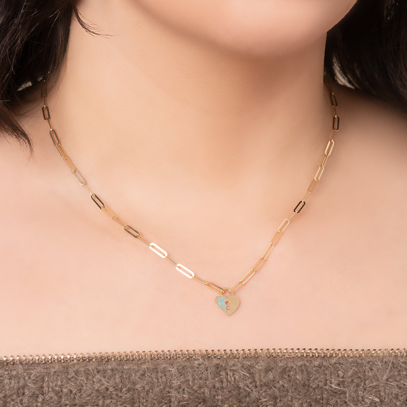 14K Gold Turquoise Heart Lock Necklace