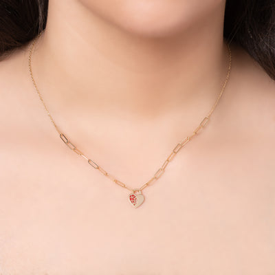 14K Gold Ruby Lock Heart Bracelet Necklace Set