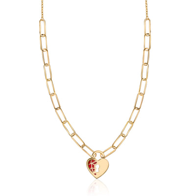 14K Gold Ruby Lock Heart Necklace