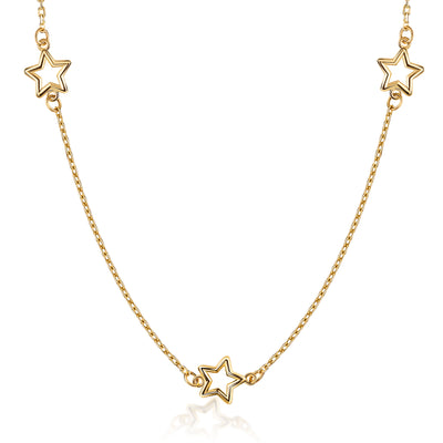 14K Solid Gold Alternating Star Chain Bracelet Necklace Set