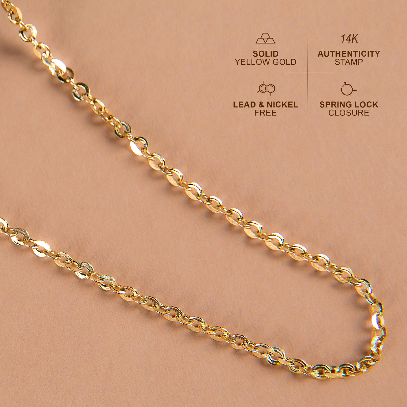 14K Yellow Gold 2.0MM Diamond Cut Cable Chain Necklace
