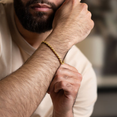 Mens Genuine 14K Yellow Gold 3MM Rope Chain Bracelet 8" Stamped