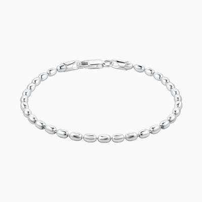 Sterling Silver Italian Oval Bead Ball Strand Chain Bracelet Made in Italy