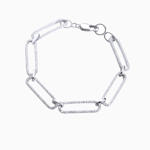 Silver Paperclip CZ Bracelet