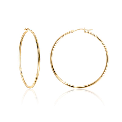 14K Yellow Gold Classic Shiny Polished Round Hoop Earrings - 1.5mm tube