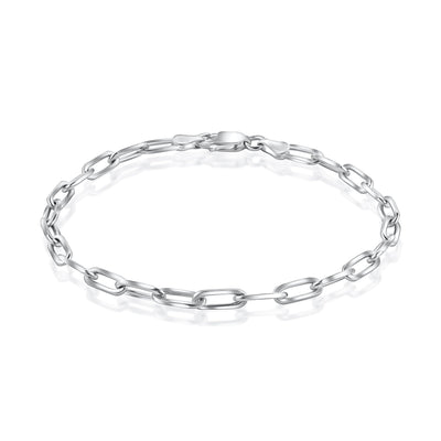 Sterling Silver Italian 3mm Paperclip Link Chain Bracelet for Women & Men