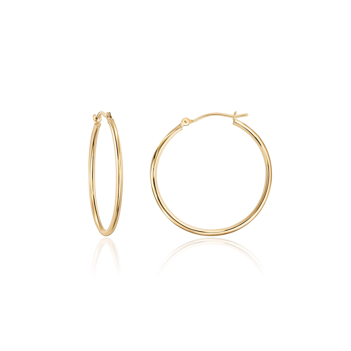 14K Yellow Gold Classic Shiny Polished Round Hoop Earrings - 1.5mm tube