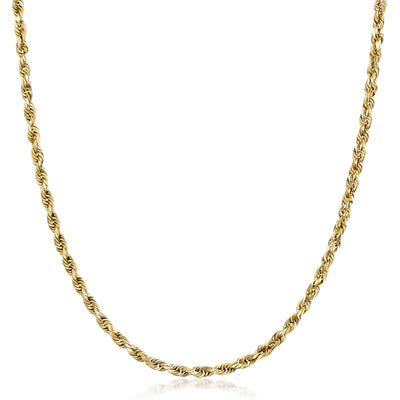 Mens 10K Gold Diamond Cut Rope Chain Necklace