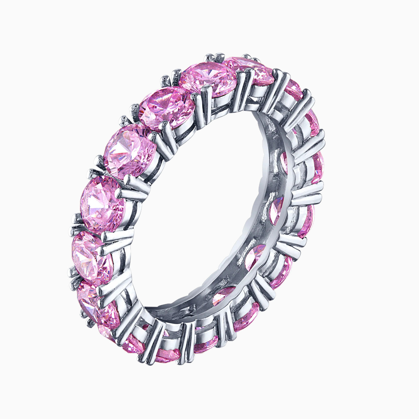 Pink Round Cut Silver Eternity Ring
