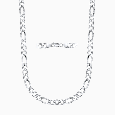 Silver 8.5MM Figaro Chain Necklace