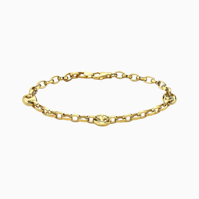 10K Gold Puff Mariner + Anchor Chain Bracelet