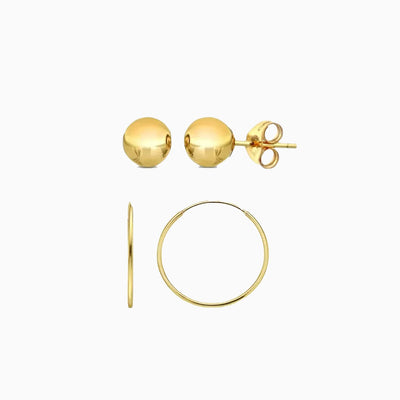 14K Gold Ball Earrings & Endless Hoop Set