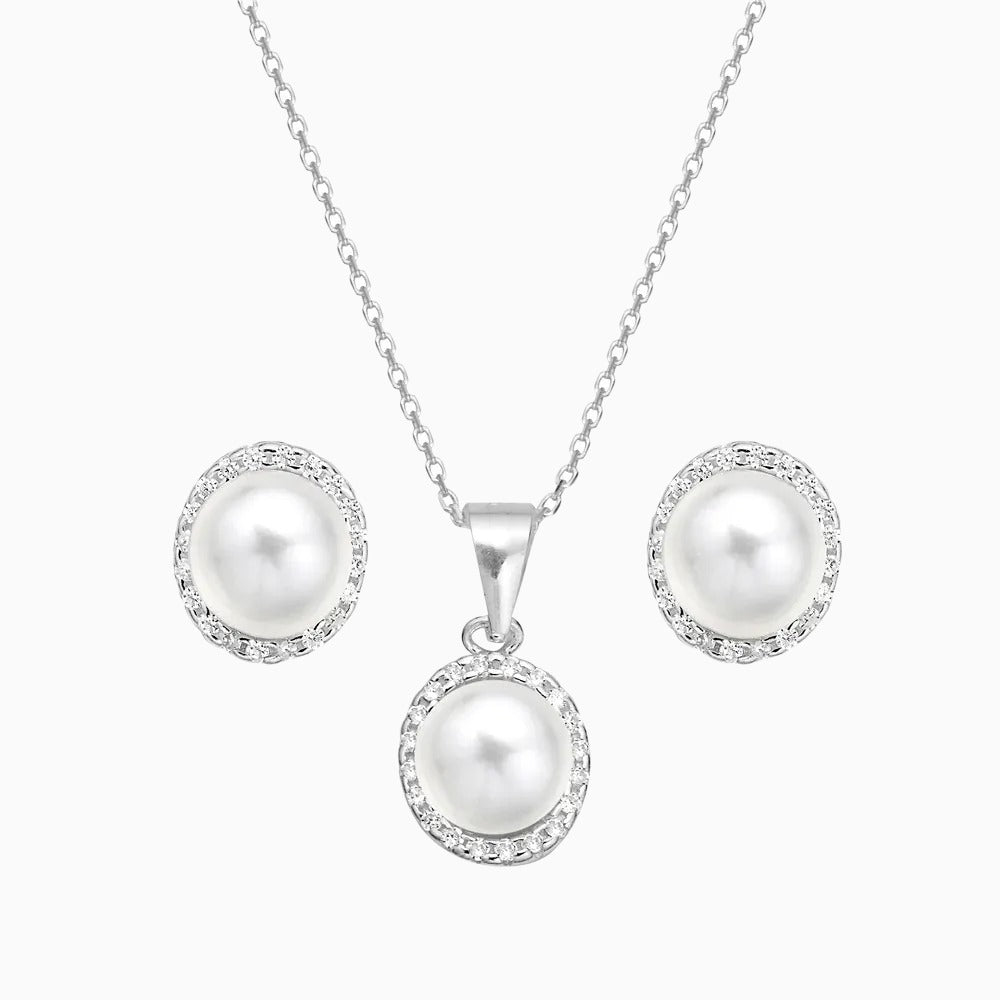 Silver Pearl Oval Set