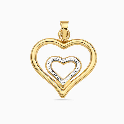 14K Two Toned Gold  Double Heart Pendant
