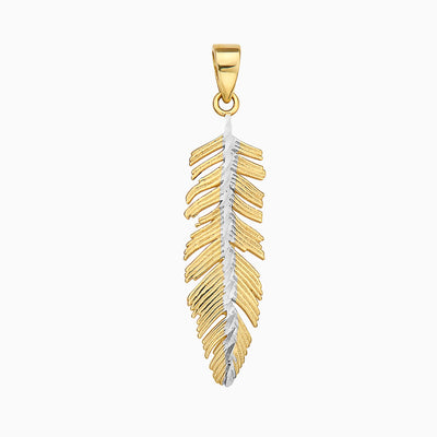 14K GOLD TWO-TONED FEATHER PENDANT