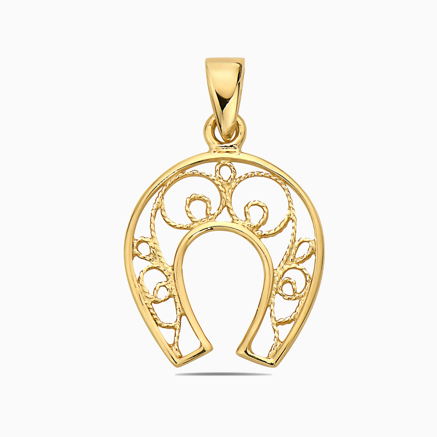 14K Gold Delicate Details Horseshoe Lucky Pendant