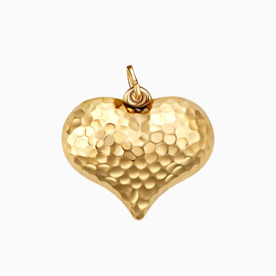 14K Solid Yellow Gold Hammered Heart Charm Pendant
