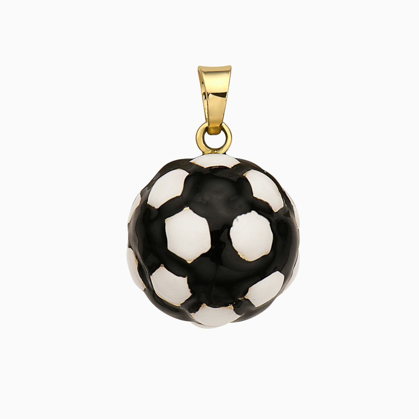14K Gold Enameled White and Black Round Soccer Ball Pendant