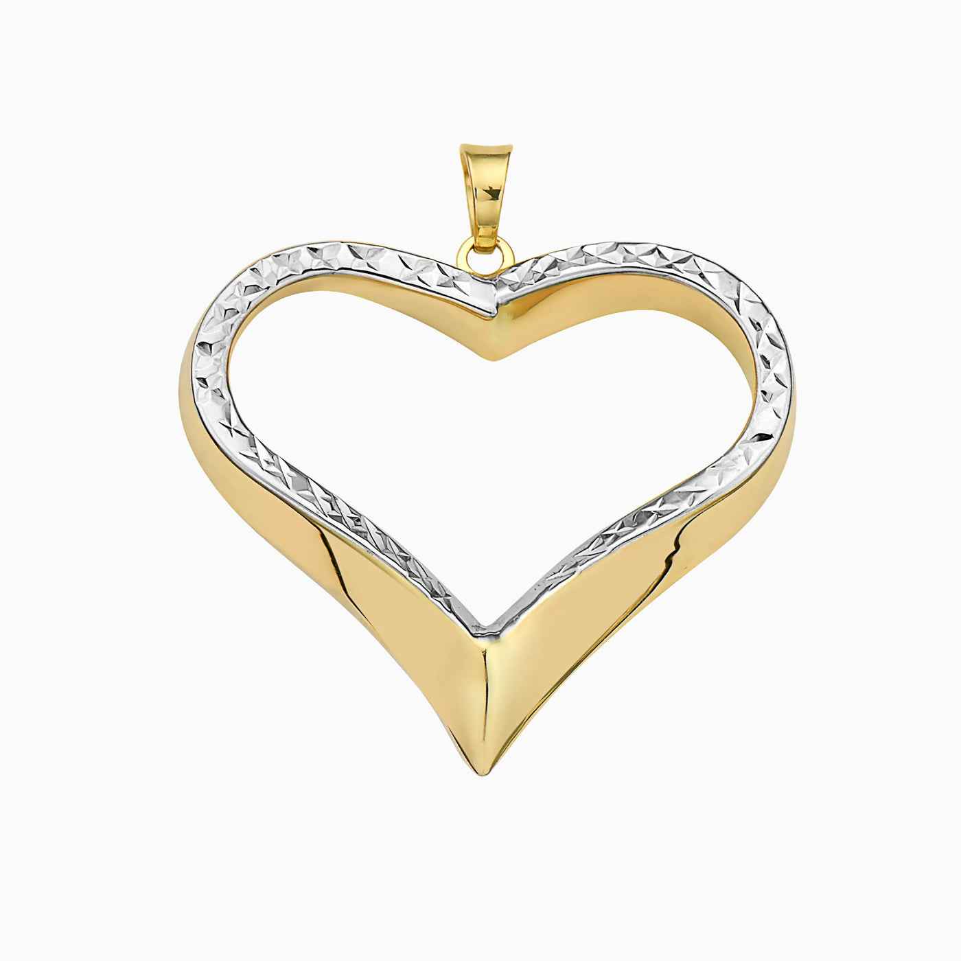 14K Two Toned Gold Diamond Cut Heart Pendant