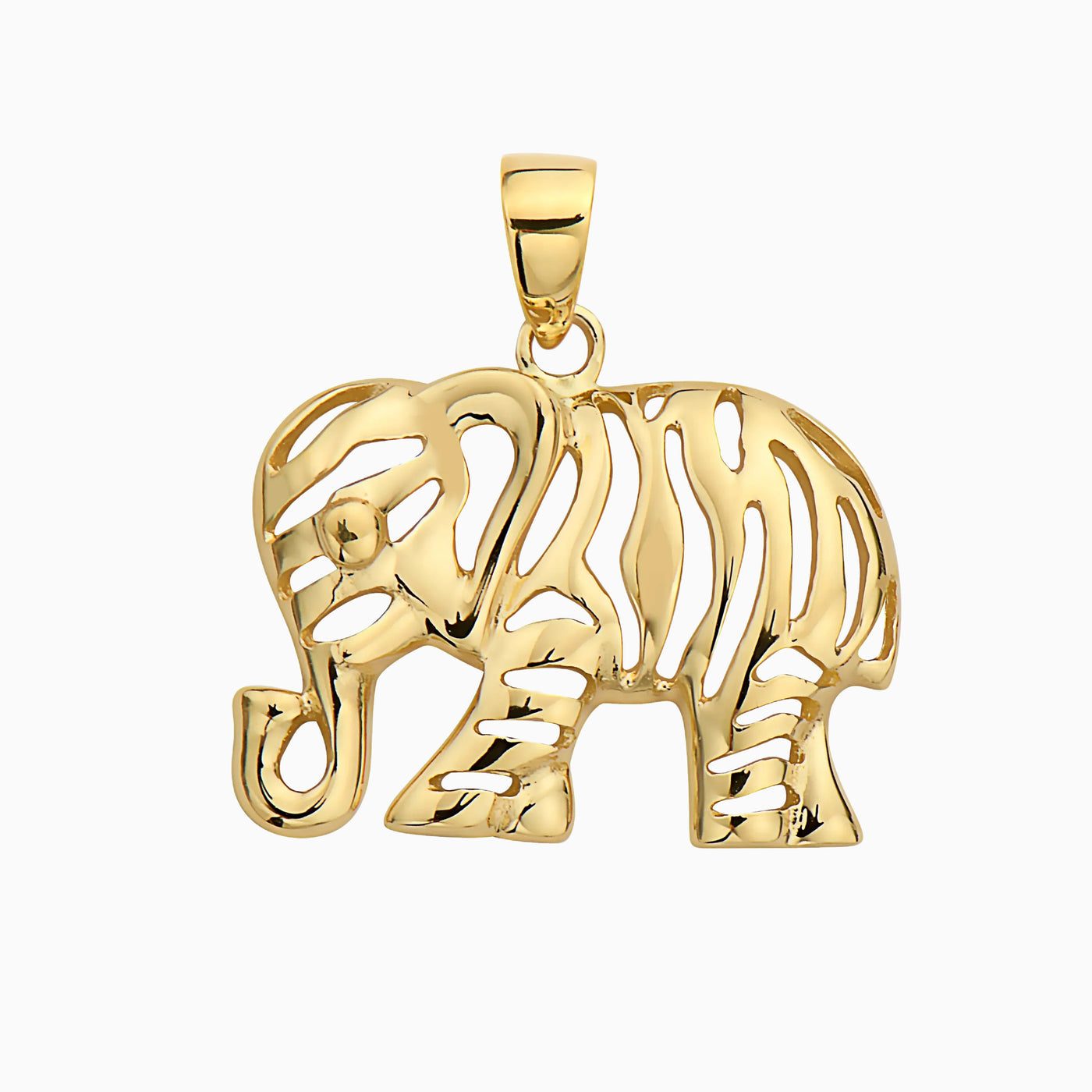 14K Gold Hollowed Line Elephant Pendant