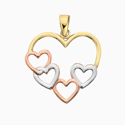 14K Gold Tri-Color Hearts In Heart Pendant