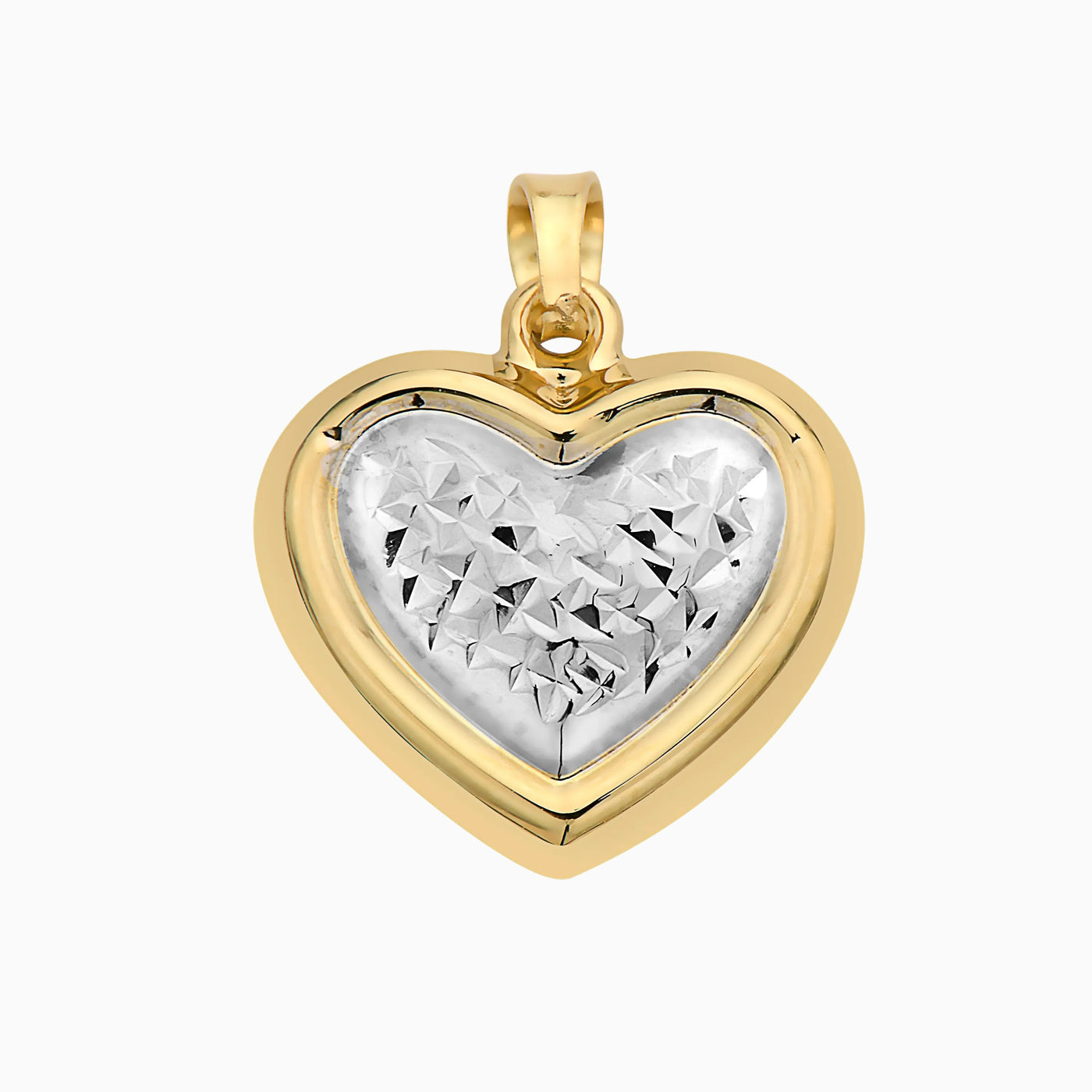 14K Two Toned Diamond Cut Heart Pendant