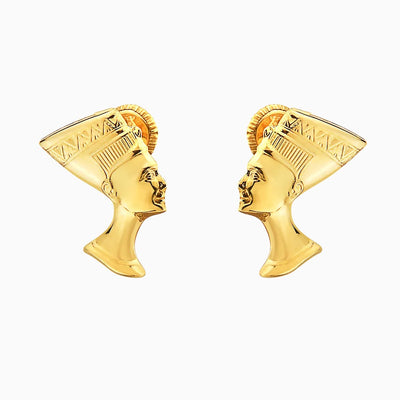 SOLID Gold Nefertiti Egyptian Queen Stud Earrings