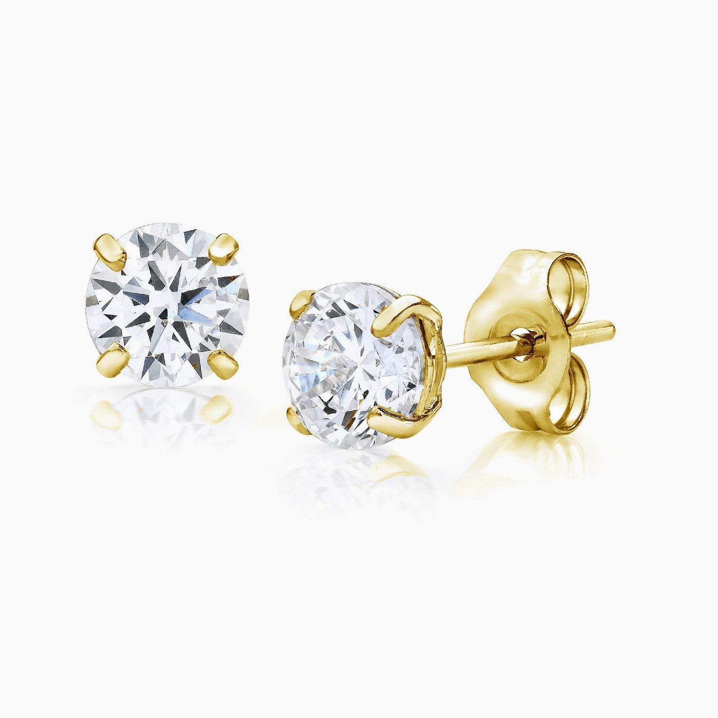 14K Gold Round CZ Stud Earrings - Available in White, Yellow, or Rose Gold