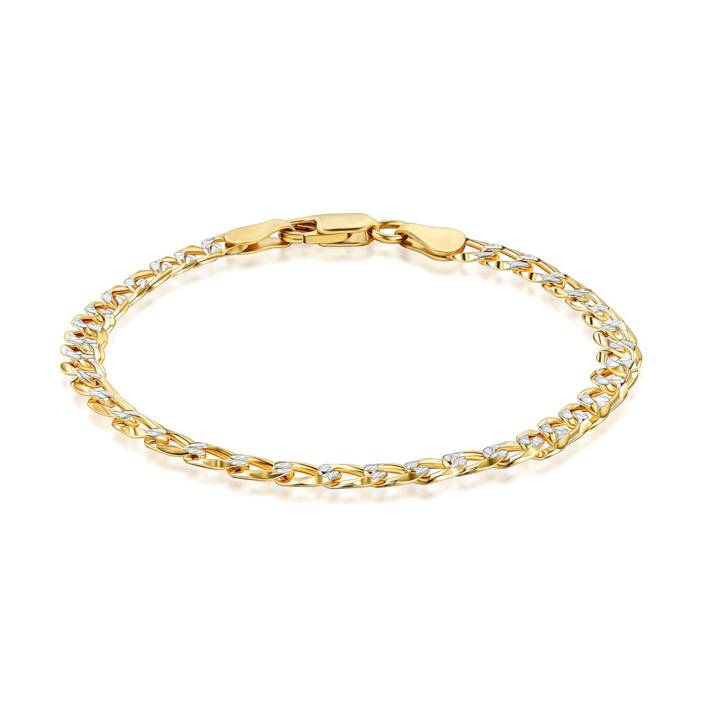 18K Gold Over Sterling Silver Italian 5MM Solid Pave Diamond Cut Curb Link Cuban Chain Bracelet