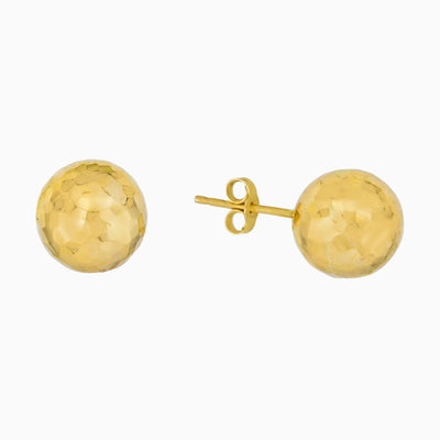 14K GOLD HAMMERED BALL YELLOW TONE STUD EARRINGS