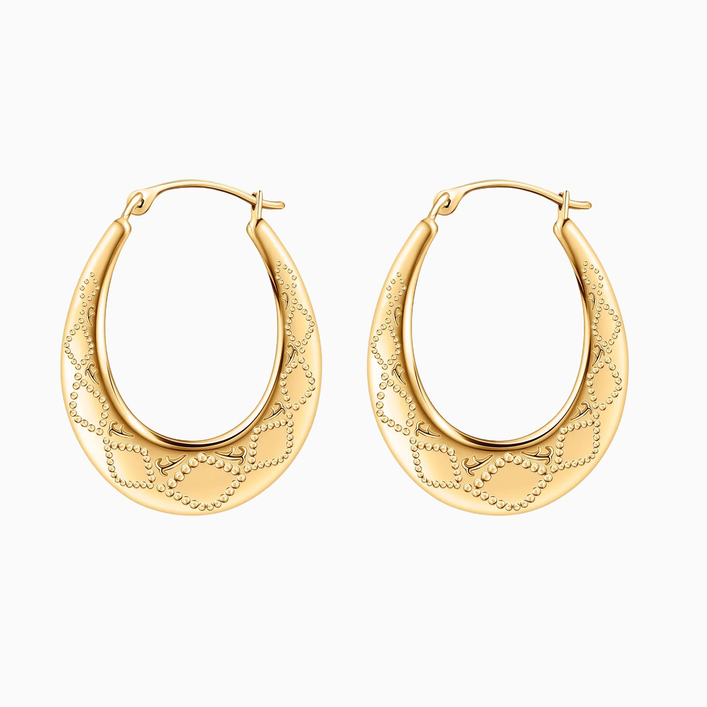 10K Gold Oval Diamond Cut Hoop Earrings